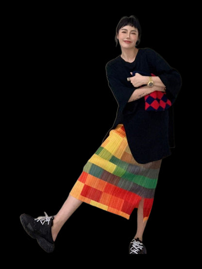 Pleated Sweet Beach Plaid Skirt for Women's  Summer New Active and Age Reducing Korean Half Length Skirt