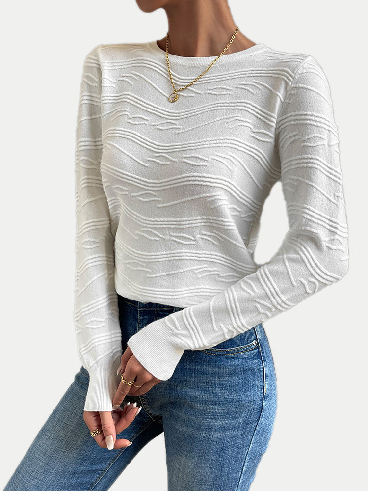 Autumn And Winter Women's White Thin Bottoming Shirt Jacquard With Thin Top Knitwear