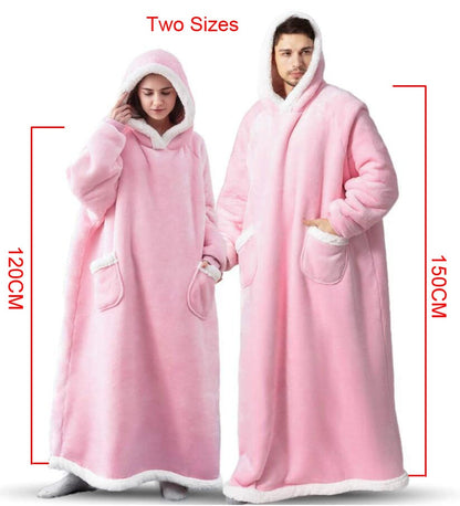 Super Long Flannel Blanket with Sleeves Winter Hoodies Sweatshirt Women Men Pullover Fleece Giant TV Blanket