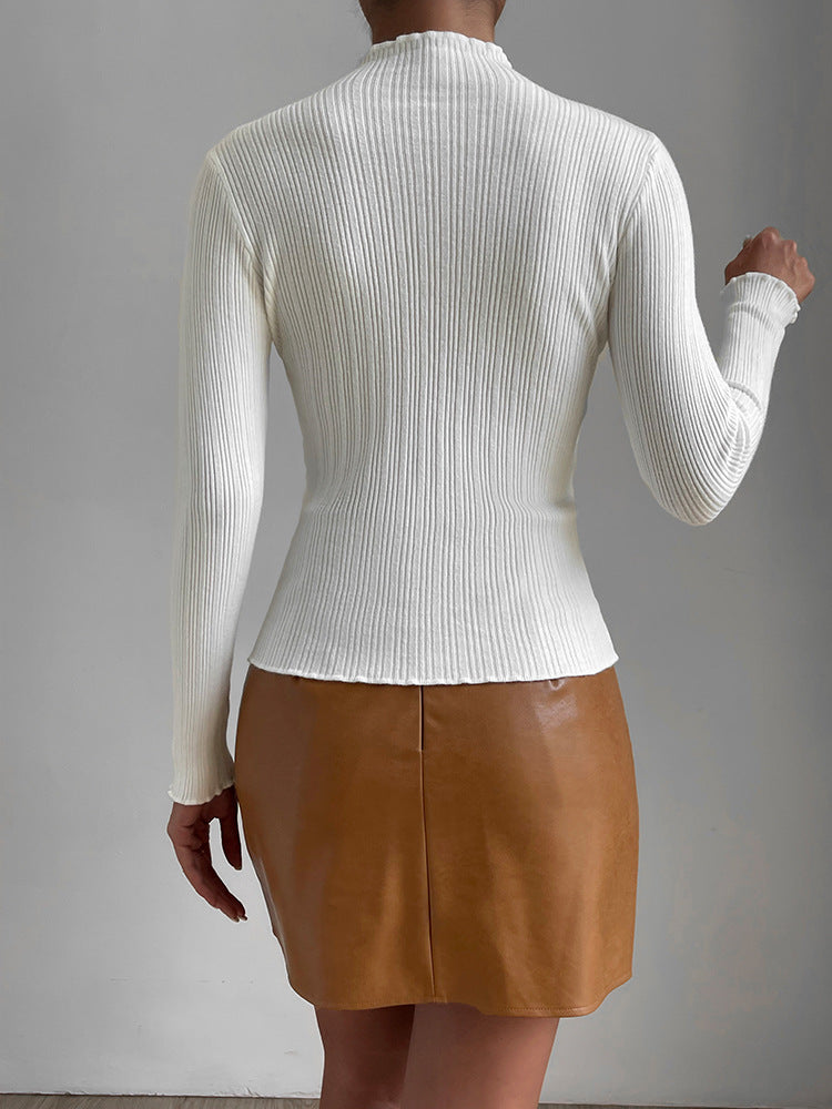 Autumn And Winter Women's Wear Temperament With Thin Knitting Base Coat Solid Color Half High Collar Long Sleeve Knitting Sweater