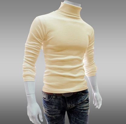 New Style Men's Solid Color t-Shirt Men's High Collar Long Sleeve Autumn And Winter Bottoming Sweater Korean Pullover