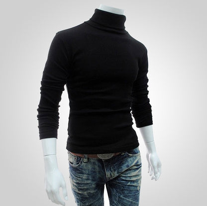 New Style Men's Solid Color t-Shirt Men's High Collar Long Sleeve Autumn And Winter Bottoming Sweater Korean Pullover