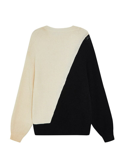 Color Blocked Round Neck Sweater Autumn And Winter Women's Loose Casual Blouse