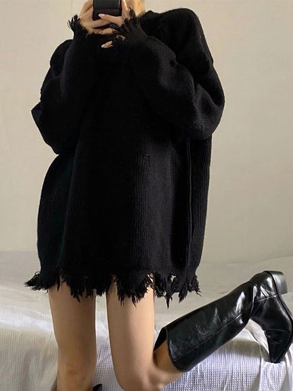 New Fall And Winter Design Sense Niche Retro Japanese Lazy Style Senior Sense Loose Black Sweater