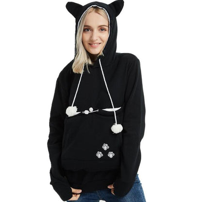 Pet Pouch Sweatshirt Cat Lovers Hoodie Kangaroo Dog Paw Pullovers Pocket Animal Ear Hooded