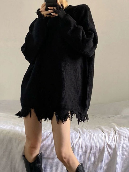 New Fall And Winter Design Sense Niche Retro Japanese Lazy Style Senior Sense Loose Black Sweater