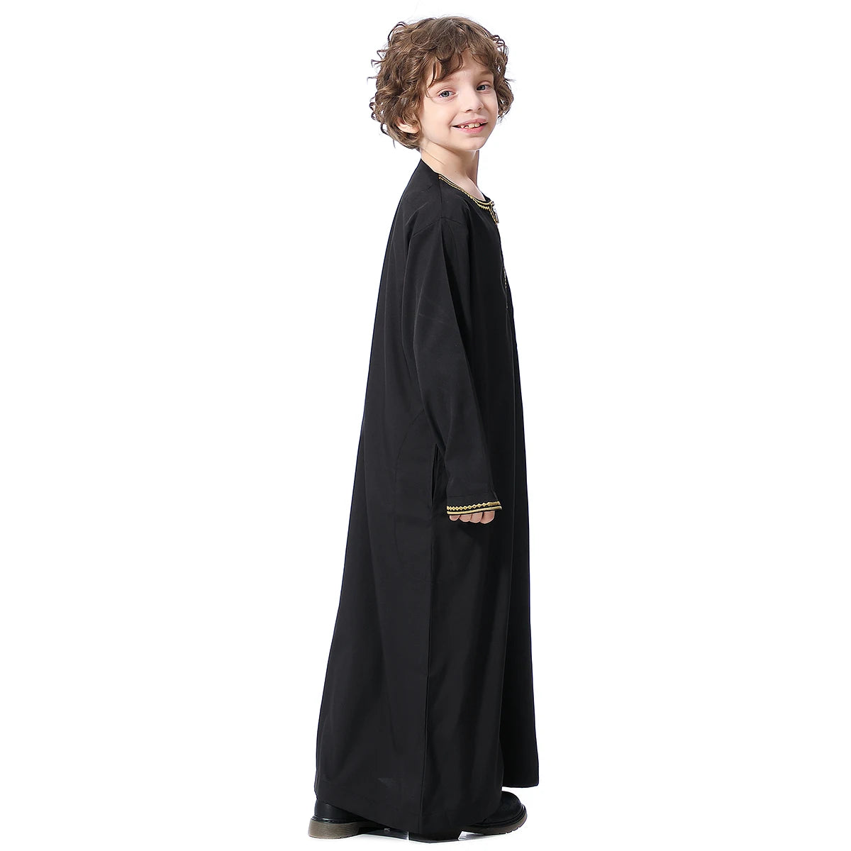 Muslim Boys Robe Embroidered Long Sleeve Dress Gown Saudi Arabia Abaya Kaftan Jubba Thobe Islamic Clothes Eid Djellaba Ramadan