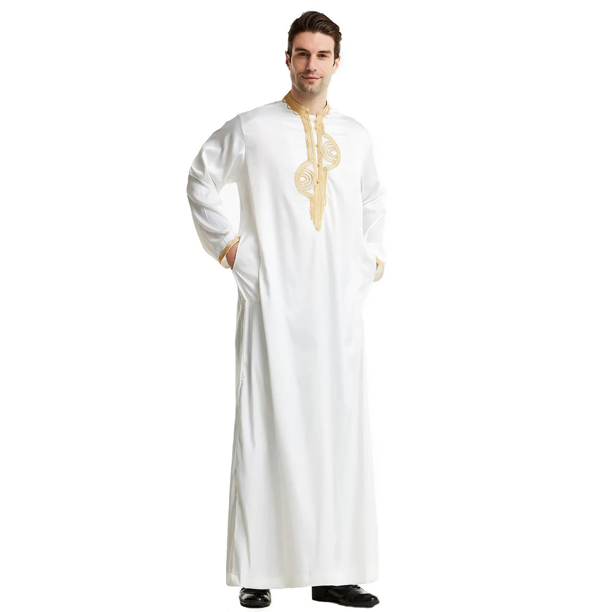 Men Dishdasha Muslim Long Sleeve Dress Daffah Thobe Jubba Saudi Arab Thoub Kaftan Islamic Clothing Robes Abaya Dubai Middle East