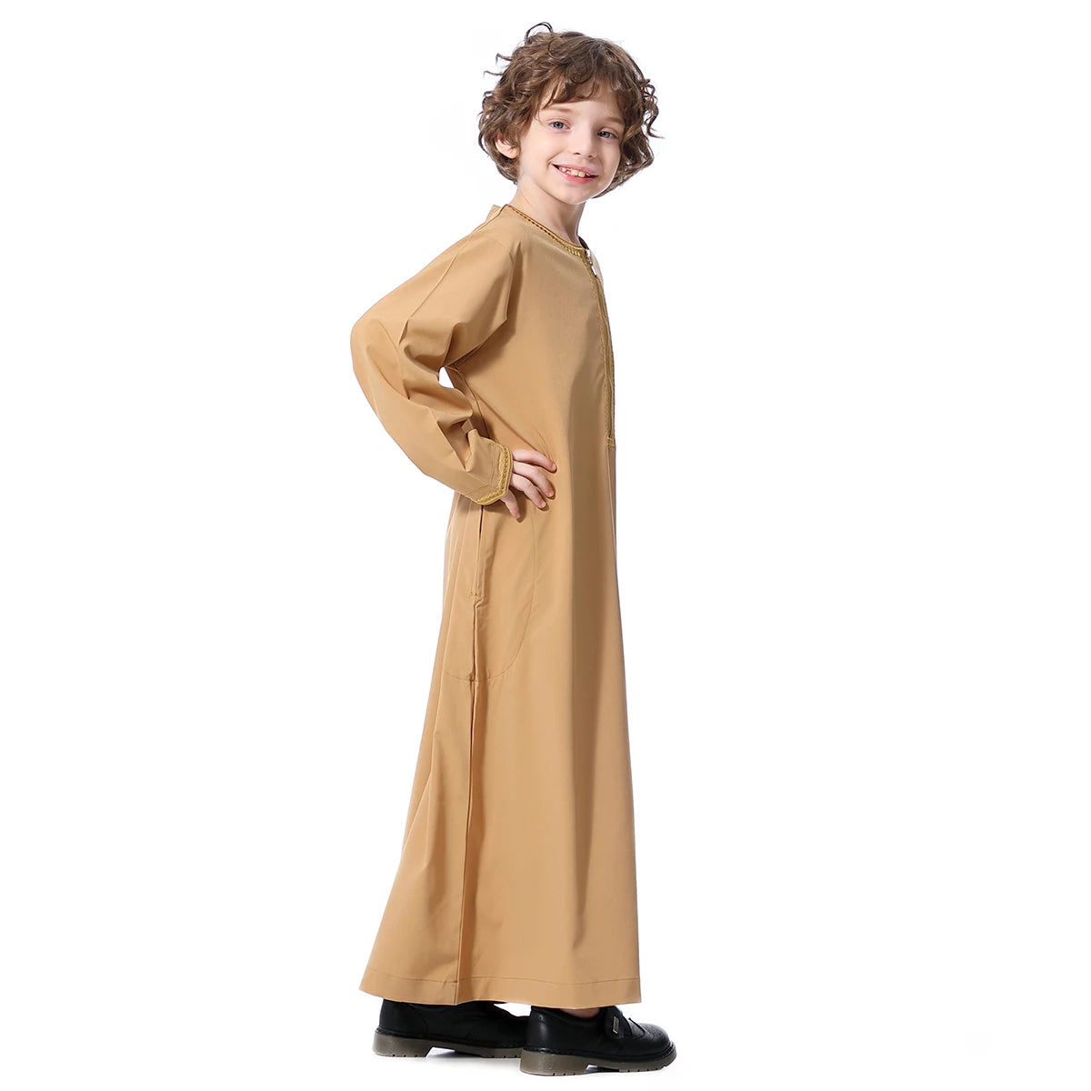 Muslim Boys Robe Embroidered Long Sleeve Dress Gown Saudi Arabia Abaya Kaftan Jubba Thobe Islamic Clothes Eid Djellaba Ramadan