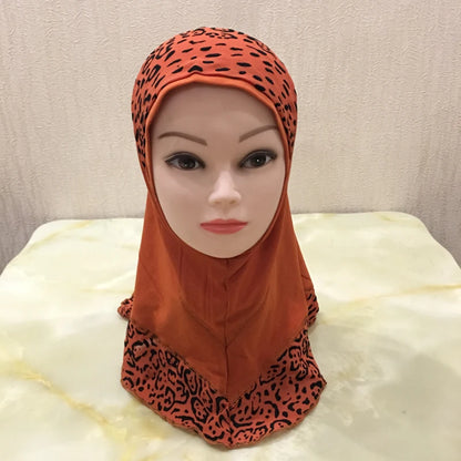 H083 beautiful small girl hijab with lepoard print  cute hijab hats women's caps islamic clothing can fit 2-5 years old girls