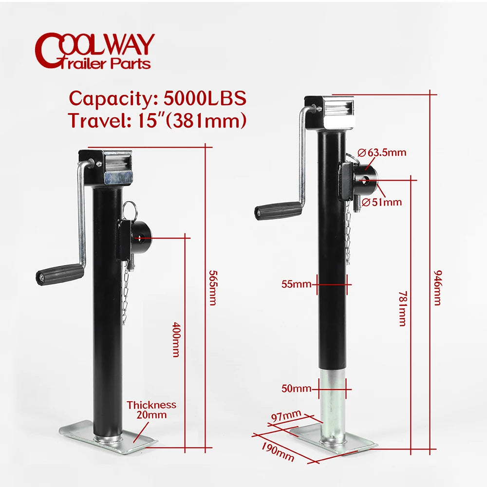 Trailer Side Wind Jack 5000lbsX15" Lift Round Pipe Mount Swivel Stabilizer Leg  RV Parts Camper Caravan Accessories