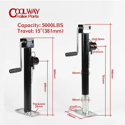 Trailer Side Wind Jack 5000lbsX15" Lift Round Pipe Mount Swivel Stabilizer Leg  RV Parts Camper Caravan Accessories