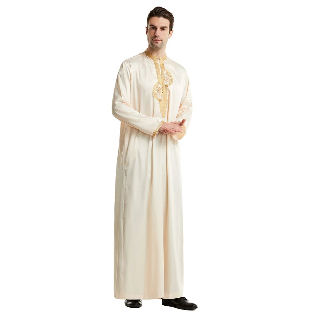 Men Dishdasha Muslim Long Sleeve Dress Daffah Thobe Jubba Saudi Arab Thoub Kaftan Islamic Clothing Robes Abaya Dubai Middle East