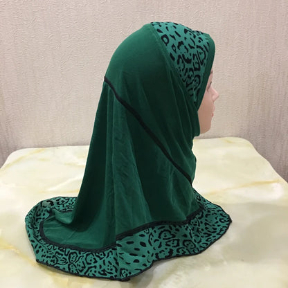 H083 beautiful small girl hijab with lepoard print  cute hijab hats women's caps islamic clothing can fit 2-5 years old girls