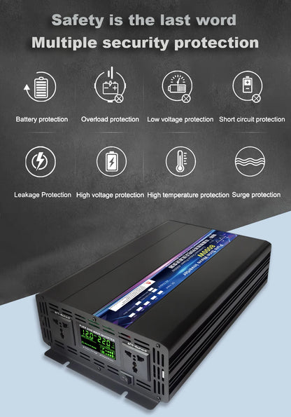 Pure Sine Wave Inverter DC 12V 24V 220V 4000W 5000W 8000W 10000W Inversor Voltage Converter 12 220 Power Car Solar Inverter LCD