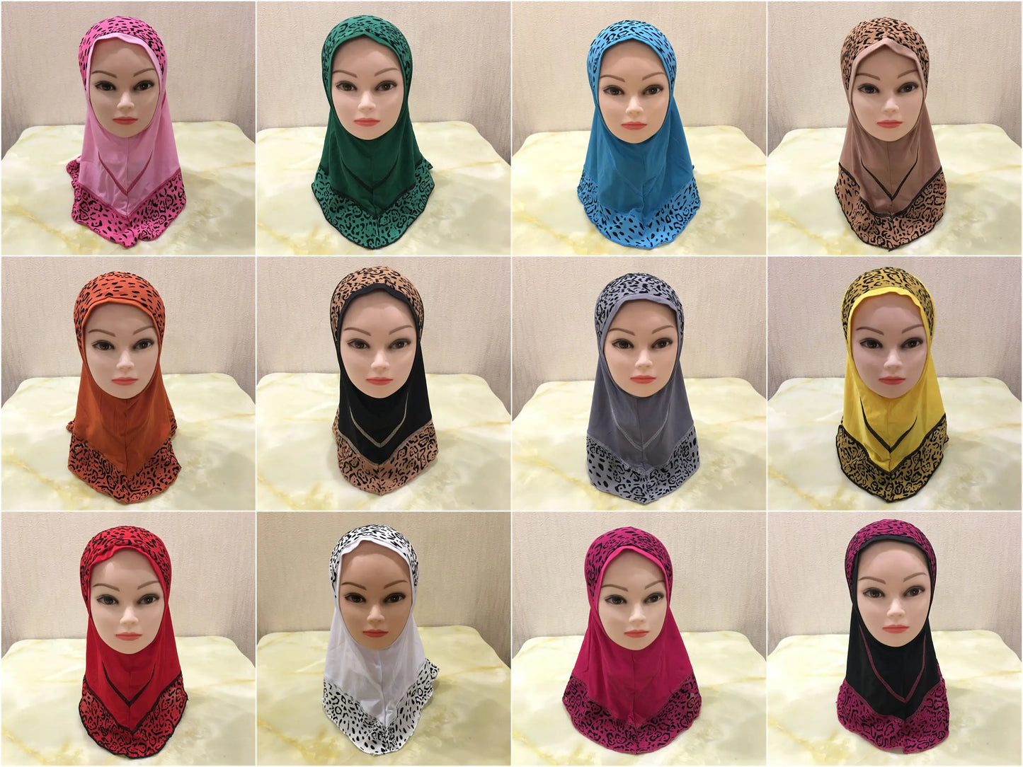 H083 beautiful small girl hijab with lepoard print  cute hijab hats women's caps islamic clothing can fit 2-5 years old girls