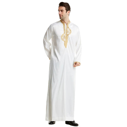 Men Dishdasha Muslim Long Sleeve Dress Daffah Thobe Jubba Saudi Arab Thoub Kaftan Islamic Clothing Robes Abaya Dubai Middle East