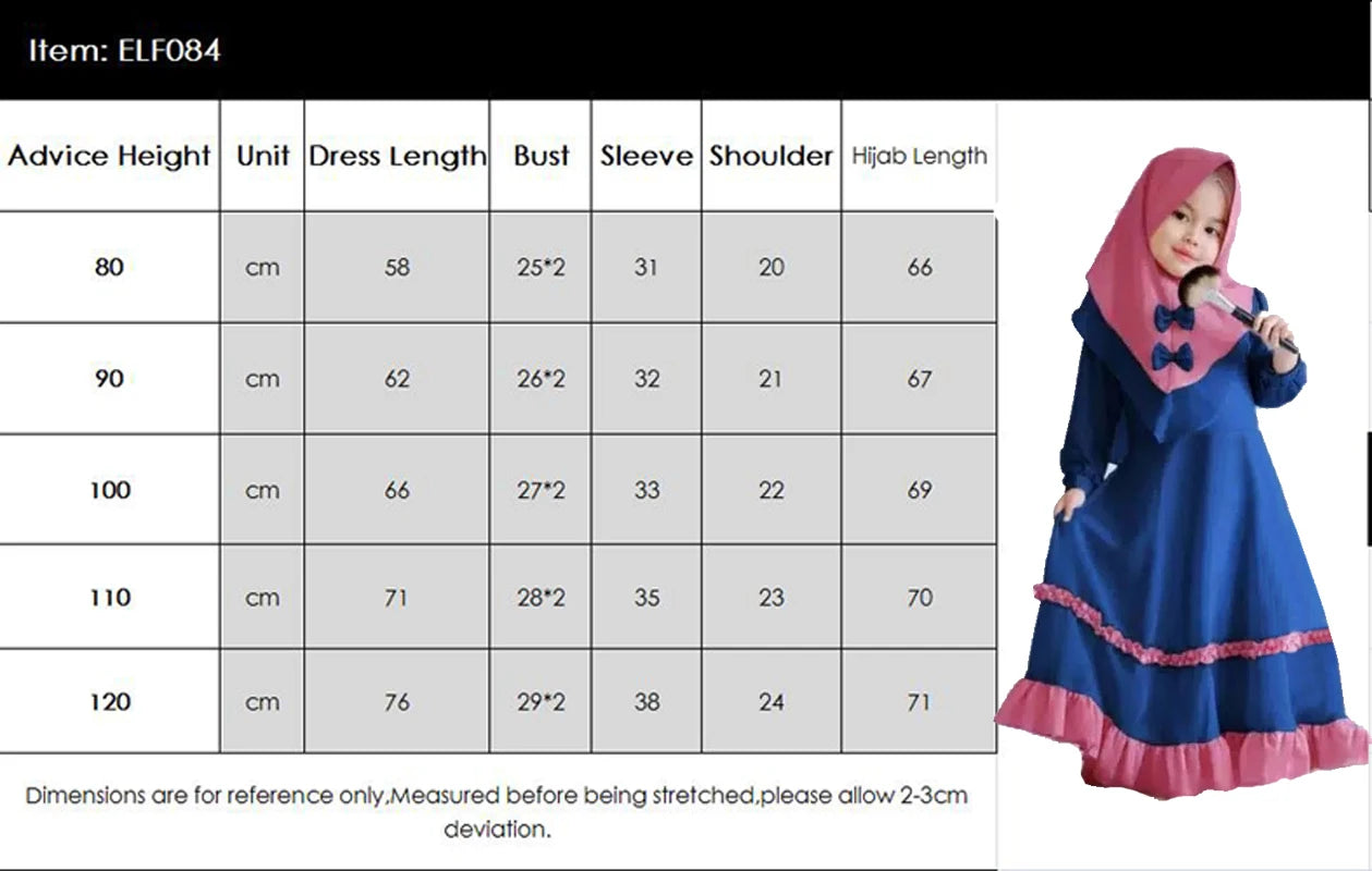 Eid Arabic Robe 2 Piece Kids Girls Khimar Caftan Set Muslim Outfits Islam Clothing Burqa Abaya Scarf Kaftan Prayer Dress Garment