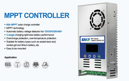 EASUN POWER 60A MPPT Solar Charge and Discharge Controller 12V 24V 36V 48VAuto for Max PV 190VDC Lead Acid Lithium Battery