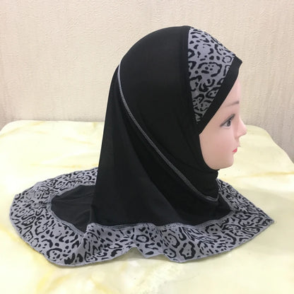 H083 beautiful small girl hijab with lepoard print  cute hijab hats women's caps islamic clothing can fit 2-5 years old girls