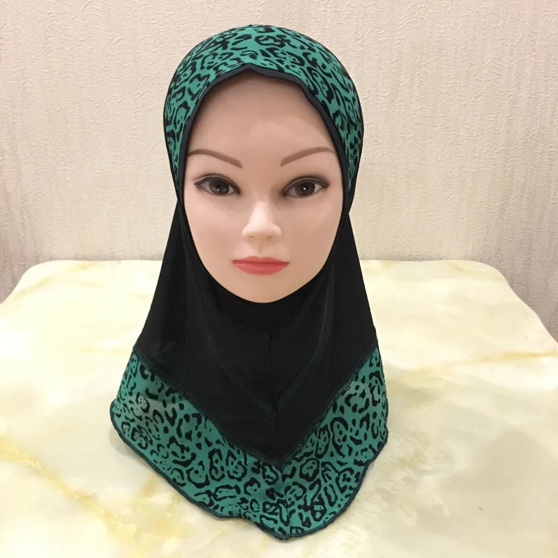 H083 beautiful small girl hijab with lepoard print  cute hijab hats women's caps islamic clothing can fit 2-5 years old girls