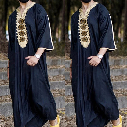 New Fashion Dubai Casual Kaftan Robe Muslim Clothing Dresses Abaya Shirt for Mens