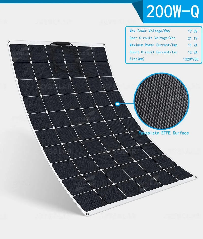 20W - 200W High efficiency SUNPOWER ETFE flexible solar panel  Professional automotive rv yacht solar panels Support for custom