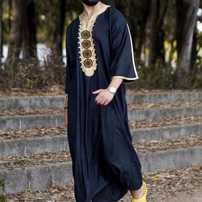 New Fashion Dubai Casual Kaftan Robe Muslim Clothing Dresses Abaya Shirt for Mens