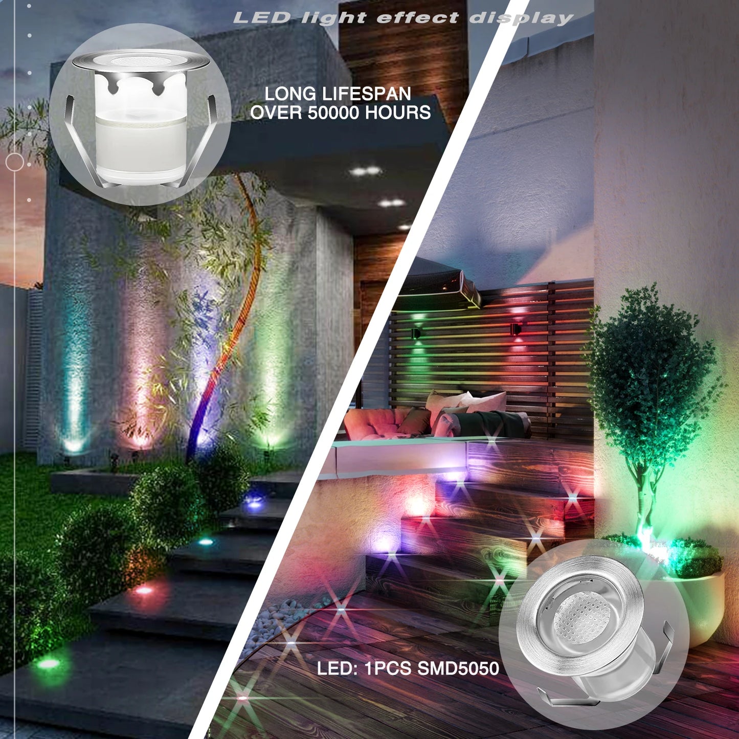 DC12V RGB WIFI LED Recessed Spot Ligths IP67 Outdoor Inground Colorful Lamps for Yard Garden Deck Scenery Pathway Stairs Patio