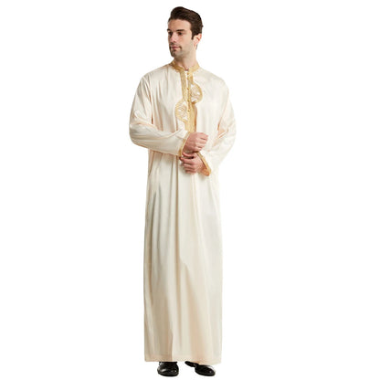 Men Dishdasha Muslim Long Sleeve Dress Daffah Thobe Jubba Saudi Arab Thoub Kaftan Islamic Clothing Robes Abaya Dubai Middle East