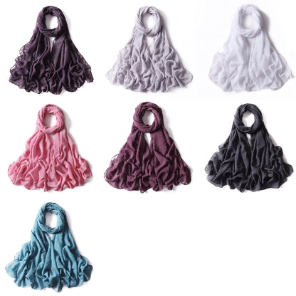 Fashion Scarf Solid Muslim Women's Hijab Scarves Chiffon Hair Ball Turban Ladies Hijabs For Head Female Long Wraps Headscarf