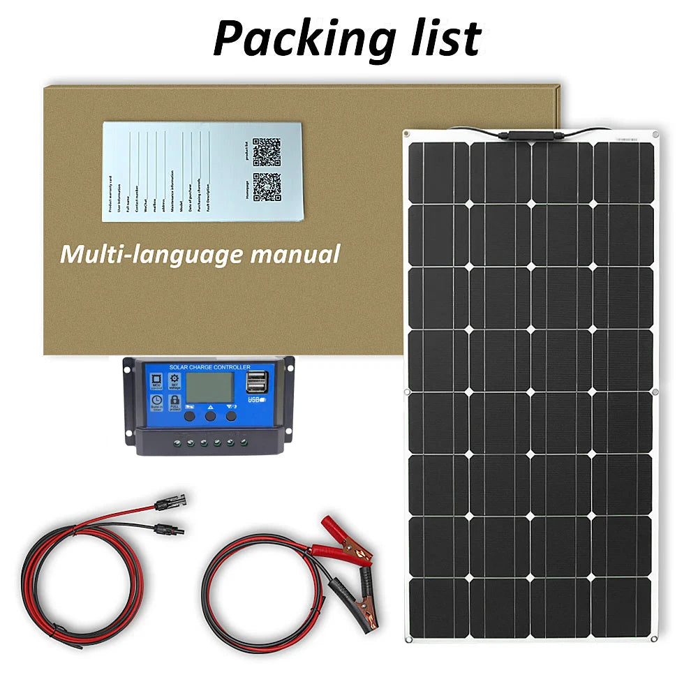 solar panel kit and 300w 200w 100w flexible solar panels 12v 24v high efficiency battery charger module