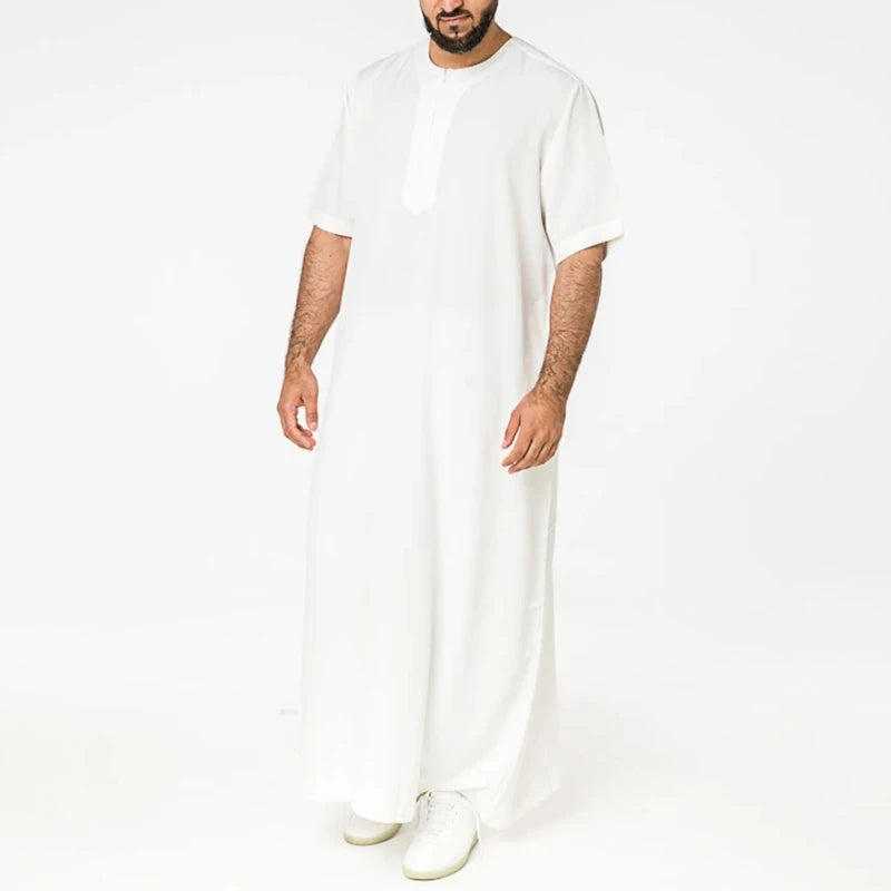 INCERUN Men Muslim Kaftan Short Sleeve Solid O Neck Jubba Thobe Abaya Middle East Dubai Saudi Arabia Islamic Mens Robes S-5XL