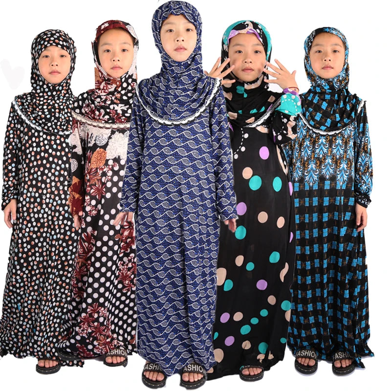 Islamic Clothing Girls Abaya for Children Child Hijab Muslim Prayer Dress for Kids Kaftans Ropa Arabe Mujer Ramadan Robe Dubai