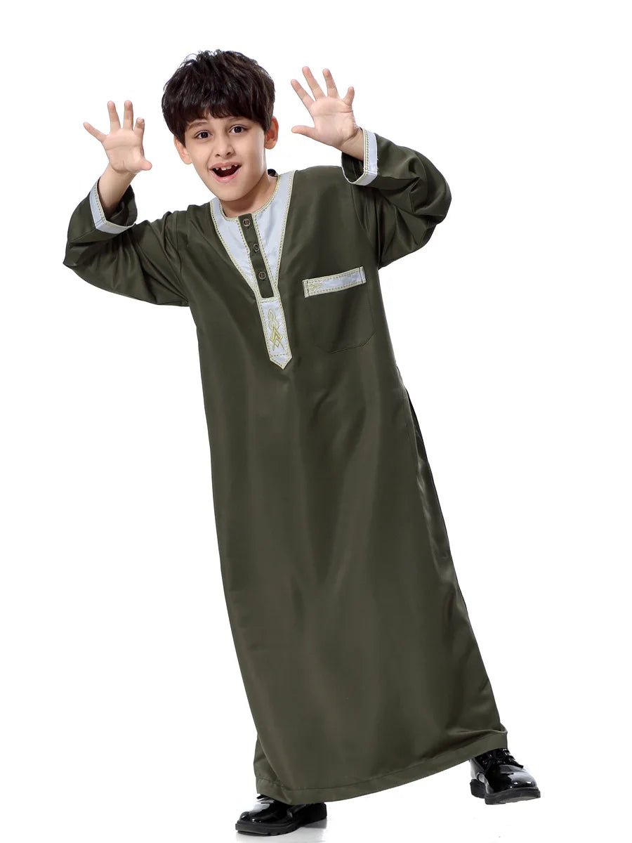 Eid Muslim Kids Abaya Jubba Thobe Dress Kimono Boy Thobe Thawb Caftan for Children Ramadan Long Robes Dress Dubai Arab 2025