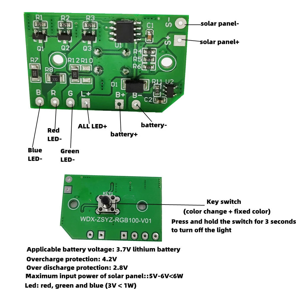 3.7V Solar Controller LED Light Control Circuit Board Photo Induction RGB Colorful Solar Lamp Lithium Battery Controller Module