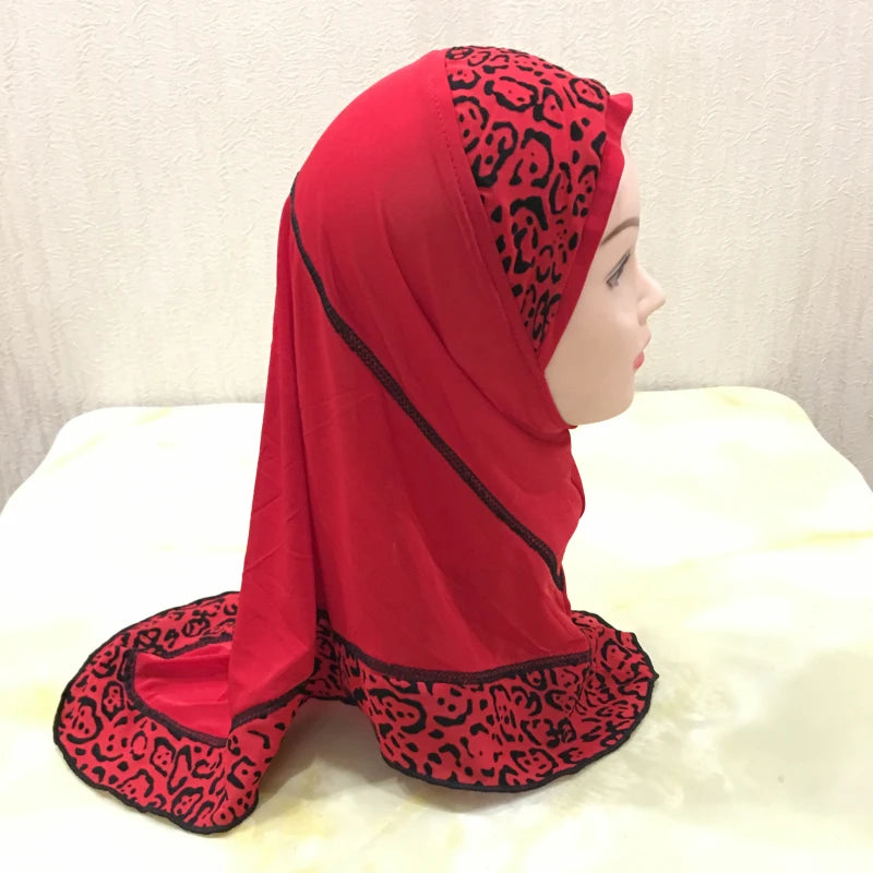 H083 beautiful small girl hijab with lepoard print  cute hijab hats women's caps islamic clothing can fit 2-5 years old girls