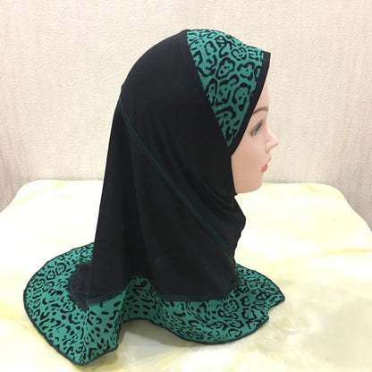 H083 beautiful small girl hijab with lepoard print  cute hijab hats women's caps islamic clothing can fit 2-5 years old girls