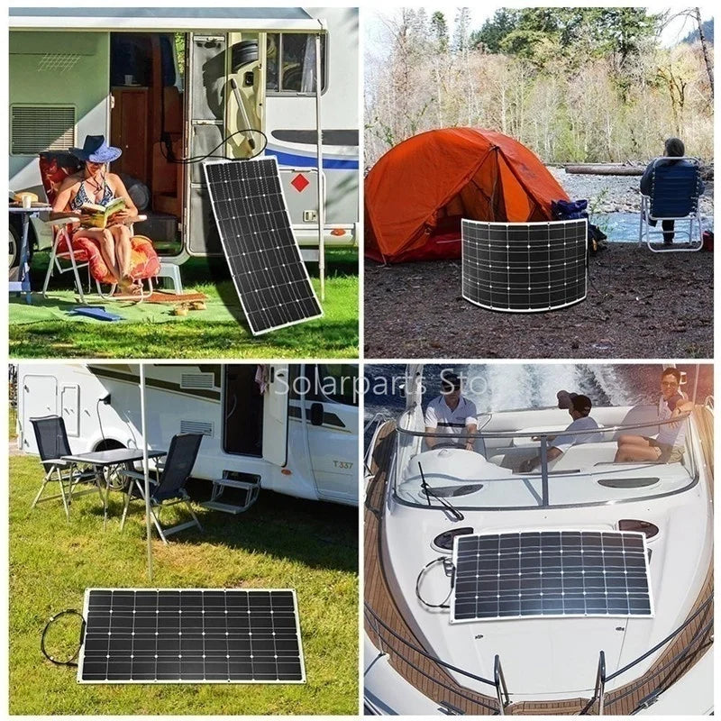 200w Solar Panels 100W Solar Panel 12v Solar Panel Kit 300W Flexible Solar battery for RV Boat Cabin Tent Car Trailer Battery