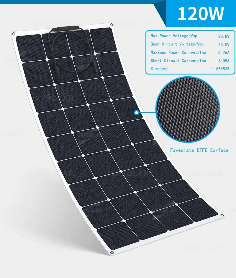 20W - 200W High efficiency SUNPOWER ETFE flexible solar panel  Professional automotive rv yacht solar panels Support for custom