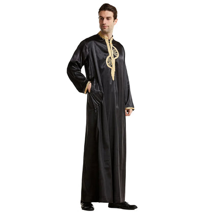 Men Dishdasha Muslim Long Sleeve Dress Daffah Thobe Jubba Saudi Arab Thoub Kaftan Islamic Clothing Robes Abaya Dubai Middle East