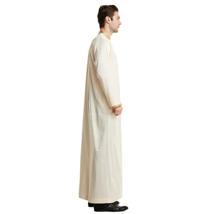 Men Dishdasha Muslim Long Sleeve Dress Daffah Thobe Jubba Saudi Arab Thoub Kaftan Islamic Clothing Robes Abaya Dubai Middle East