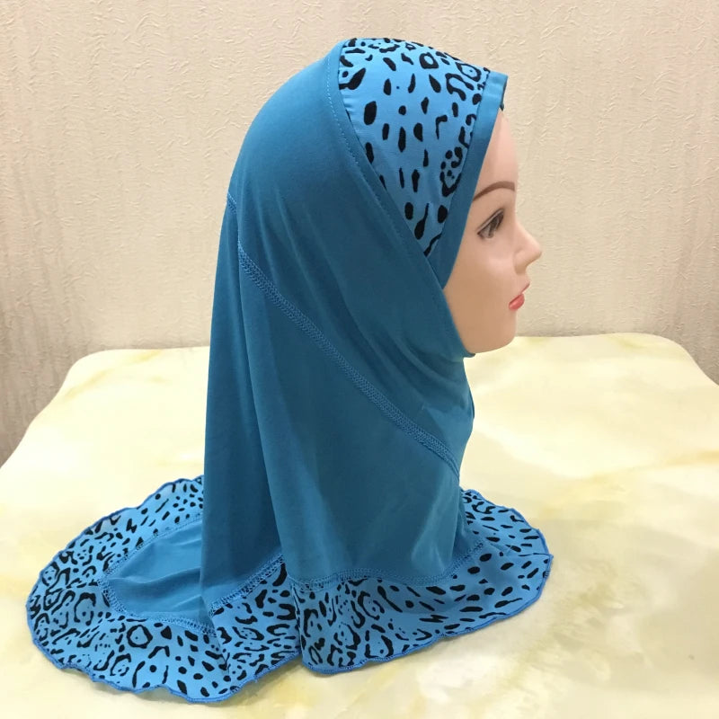 H083 beautiful small girl hijab with lepoard print  cute hijab hats women's caps islamic clothing can fit 2-5 years old girls