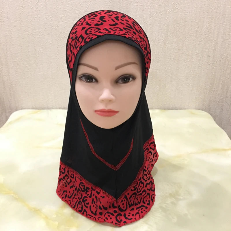 H083 beautiful small girl hijab with lepoard print  cute hijab hats women's caps islamic clothing can fit 2-5 years old girls