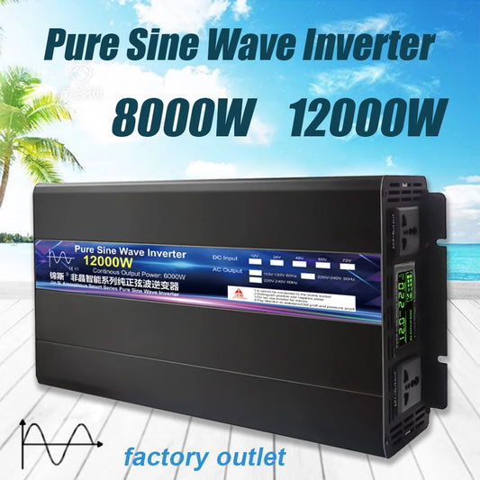 Pure Sine Wave Inverter DC 12V 24V 220V 4000W 5000W 8000W 10000W Inversor Voltage Converter 12 220 Power Car Solar Inverter LCD