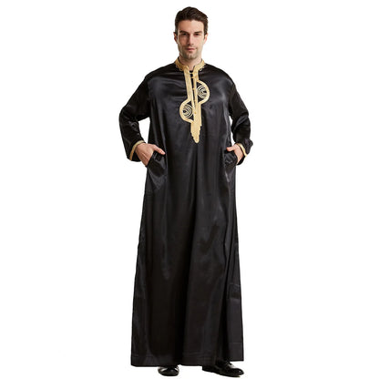 Men Dishdasha Muslim Long Sleeve Dress Daffah Thobe Jubba Saudi Arab Thoub Kaftan Islamic Clothing Robes Abaya Dubai Middle East