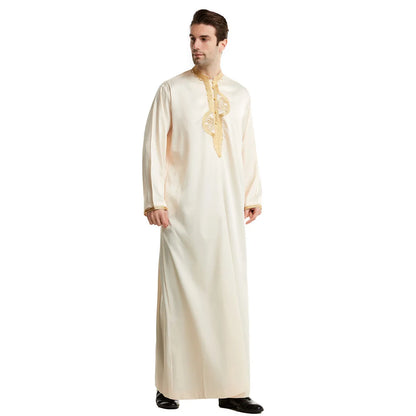 Men Dishdasha Muslim Long Sleeve Dress Daffah Thobe Jubba Saudi Arab Thoub Kaftan Islamic Clothing Robes Abaya Dubai Middle East