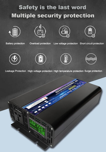 Inverter 12V 220V 2000W 3000W 4000W 5000W 24V Dc To 110V AC Pure Sine Wave Voltage Converter 12 220 Power Car Micro Inverter LCD