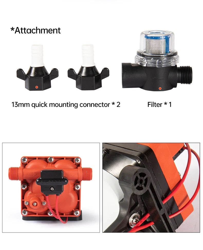 SEAFLO 42 Series Diaphragm Water Pump 3.0GPM 55PSI 12 Volts Electric Yacht Boat Marine RV Caravan High Pressure Supply 4 Chamber