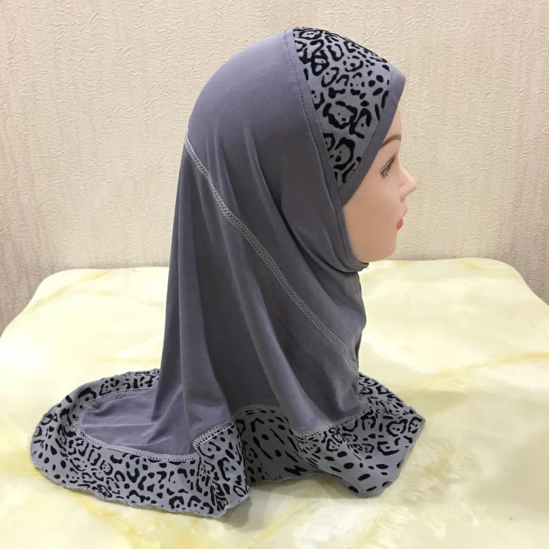 H083 beautiful small girl hijab with lepoard print  cute hijab hats women's caps islamic clothing can fit 2-5 years old girls